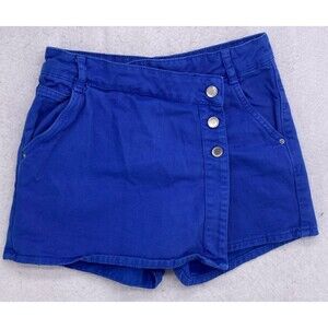 ZARA Blue Denim Mini Skort Size 5 Button Front Pocket Belt Loops
